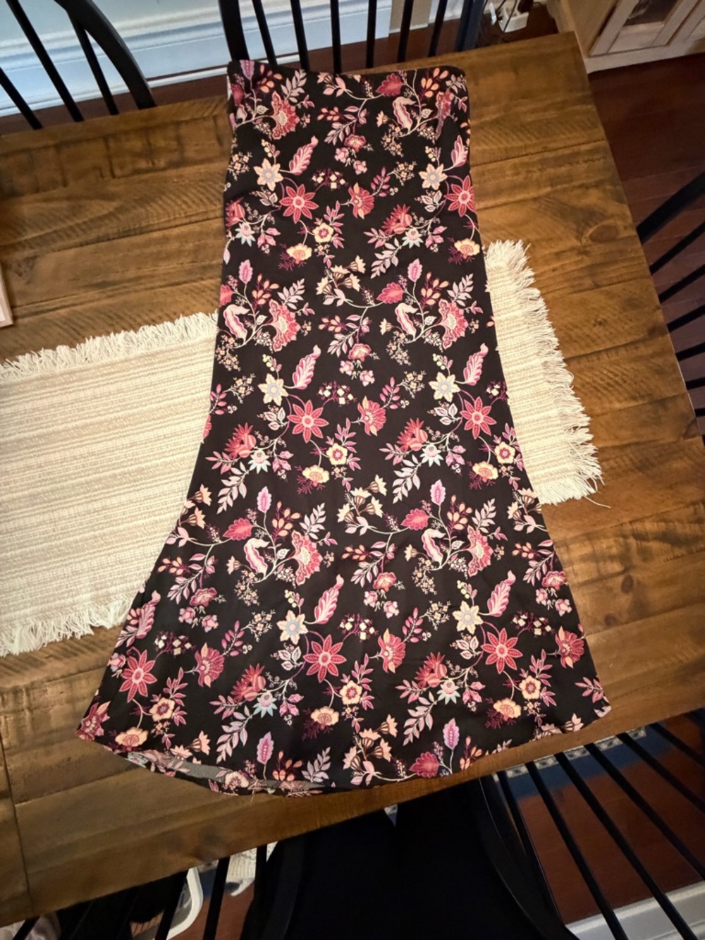 Forever 21 Black Maxi Skirt with Pink and Cream Floral Print